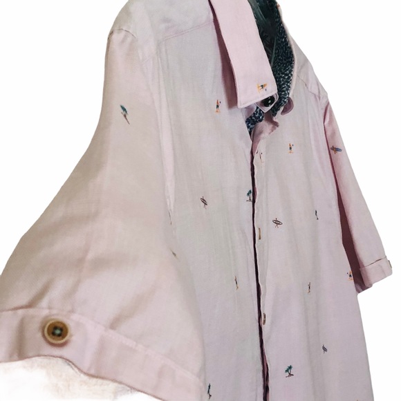 Ted Baker Button Down Beach Print Shirt Pink xxl - Picture 5 of 16